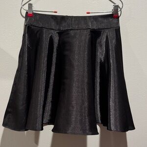 Selkie Black Flared Satin Silky Shiny Women's Classic A-Line Flowy Skirt